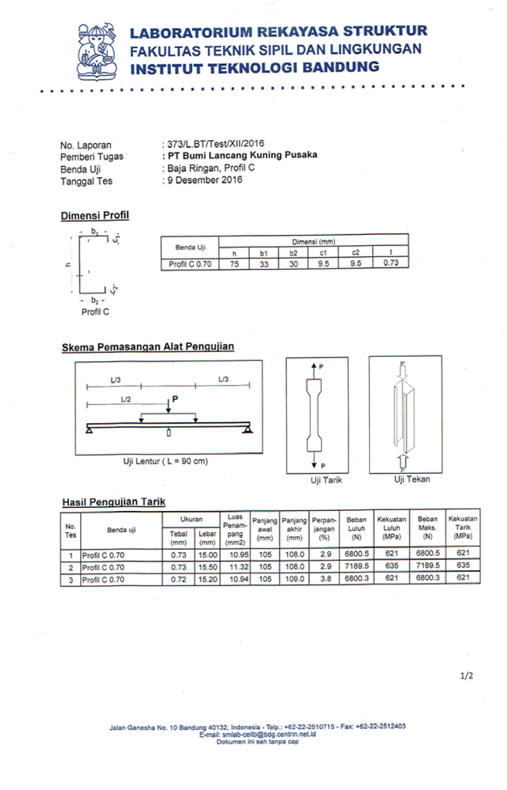 Uji Lab SNI ITB Baja Ringan, Profil C.